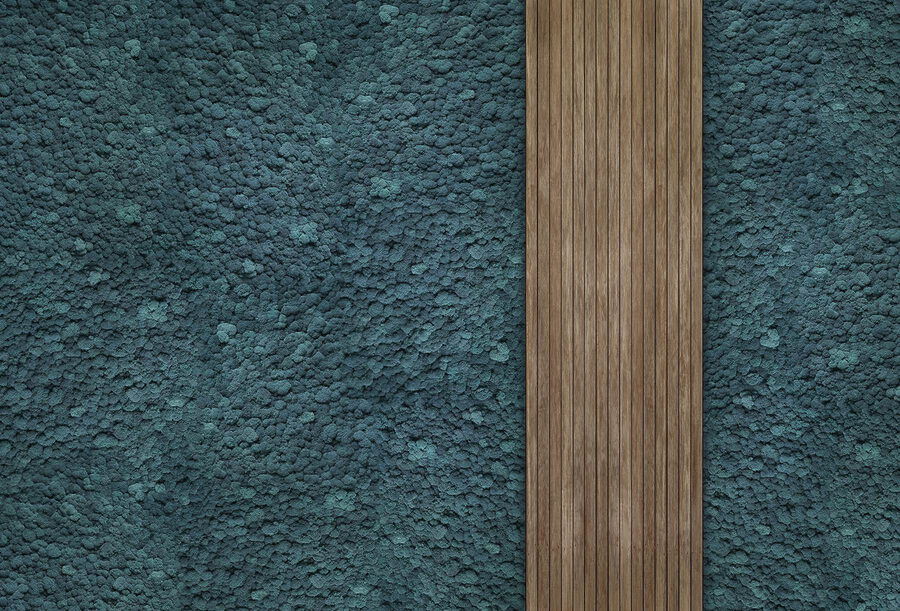Planche de bois sur un tapis bleu