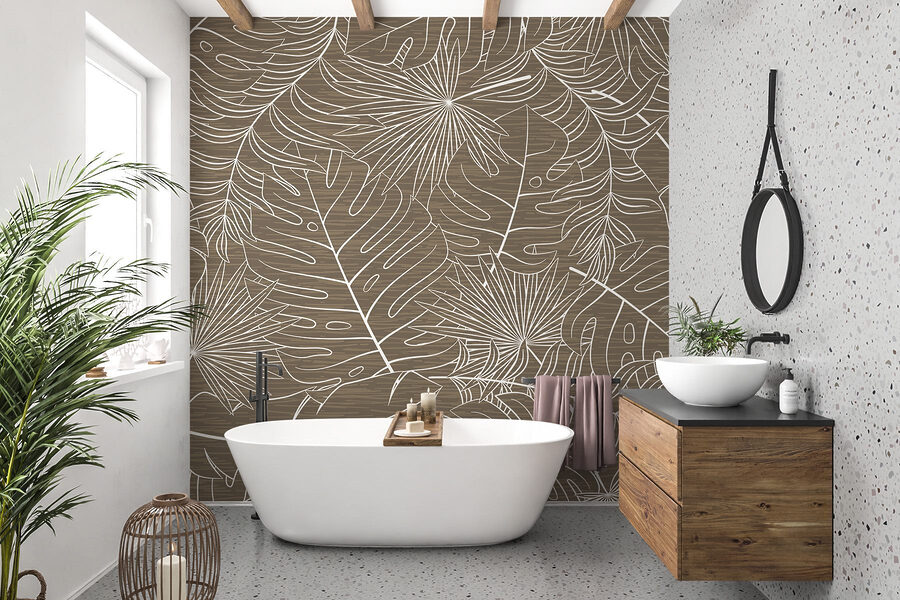 Motif floral marron et blanc