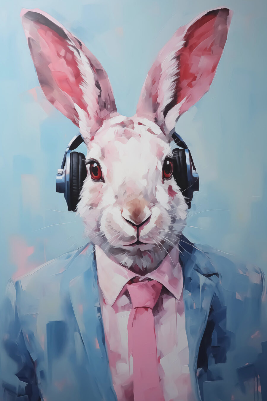 Lapin portant des écouteurs et un costume