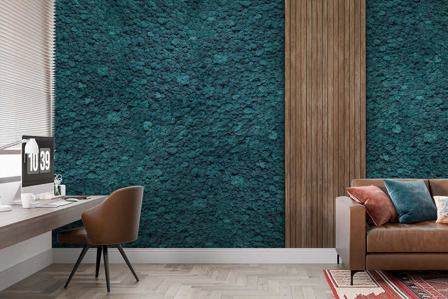 Planche de bois sur un tapis bleu