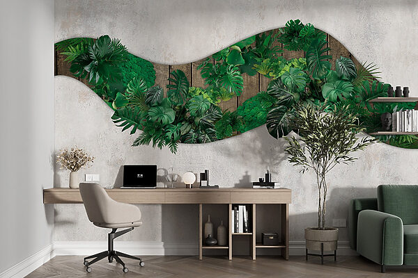 Feuilles vertes sur une surface en bois Feuilles vertes sur une surface en bois