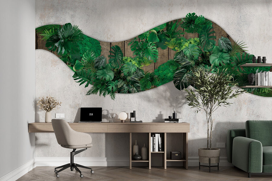 Feuilles vertes sur une surface en bois