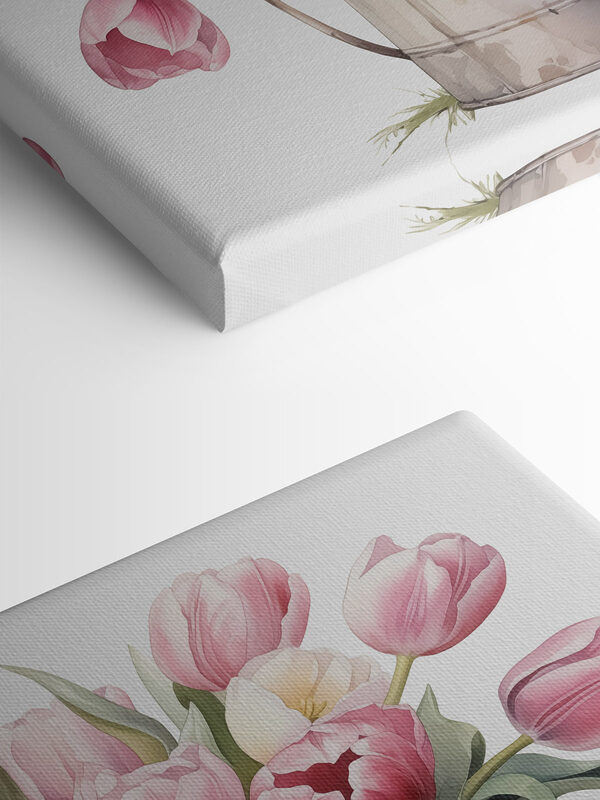 Peinture de tulipes roses dans un seau en métal Peinture de tulipes roses dans un seau en métal