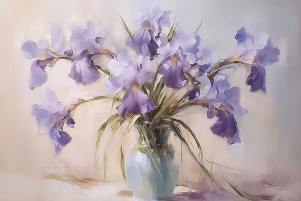 Peinture de fleurs violettes dans un vase Peinture de fleurs violettes dans un vase