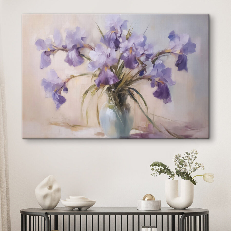Peinture de fleurs violettes dans un vase Peinture de fleurs violettes dans un vase