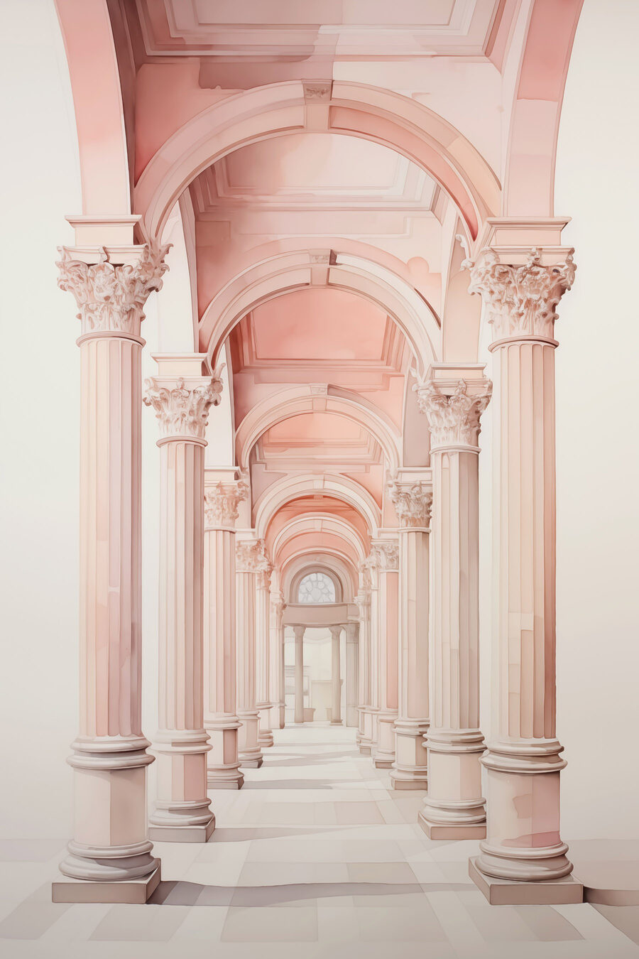 Long couloir avec colonnes