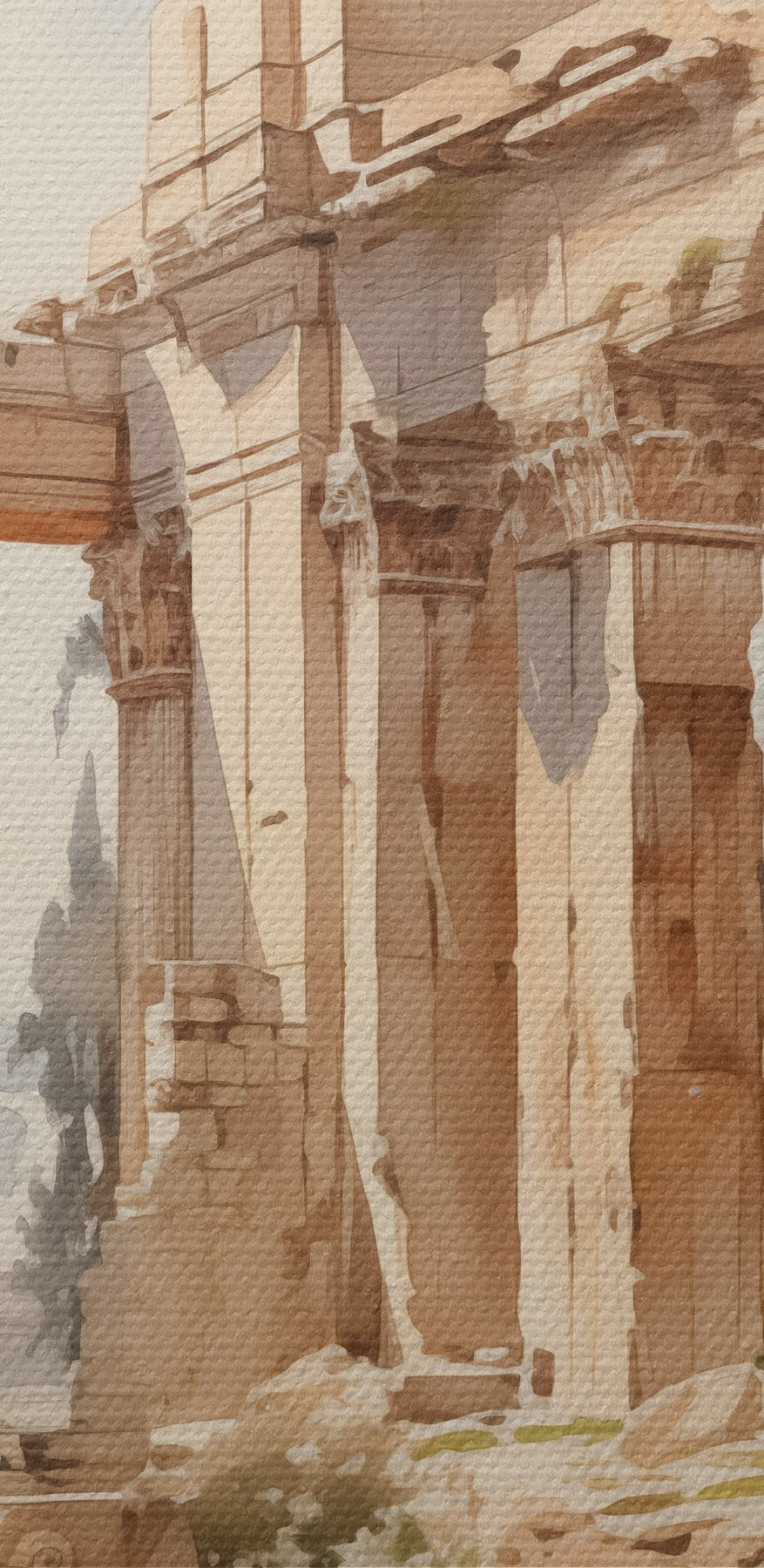 Peinture d'un bâtiment en pierre avec des colonnes
