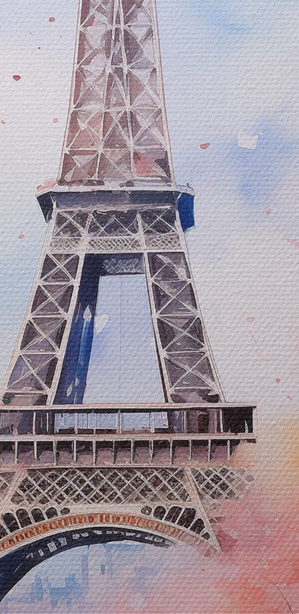 Aquarelle d'une tour avec des fleurs roses et un pont Aquarelle d'une tour avec des fleurs roses et un pont
