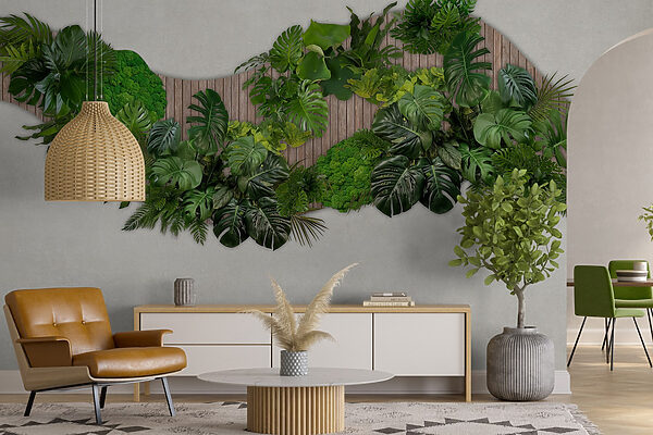 Groupe de feuilles vertes sur une surface en bois Groupe de feuilles vertes sur une surface en bois