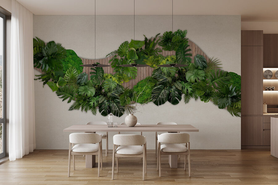 Groupe de feuilles vertes sur une surface en bois