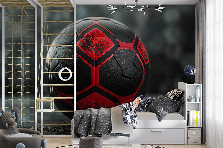 Ballon de football dynamique noir et rouge