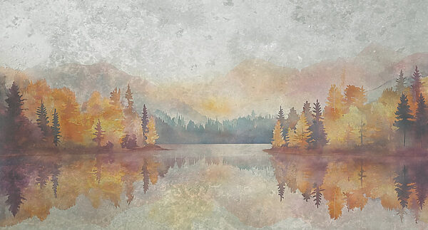 Aquarelle d'un lac avec arbres et montagnes Aquarelle d'un lac avec arbres et montagnes