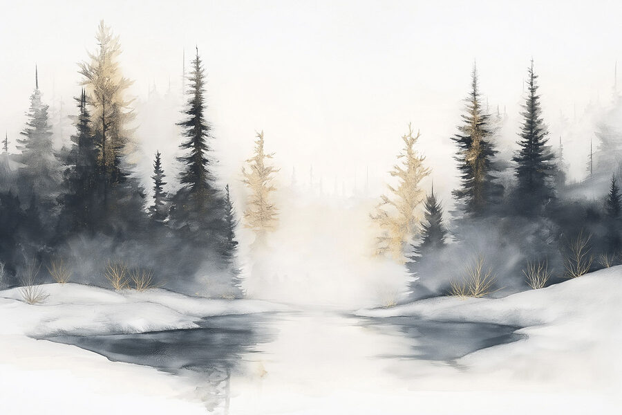 Aquarelle d'une forêt enneigée