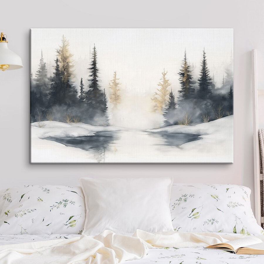 Aquarelle d'une forêt enneigée