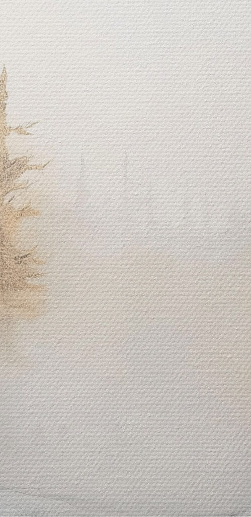 Watercolor painting of a snowy forest