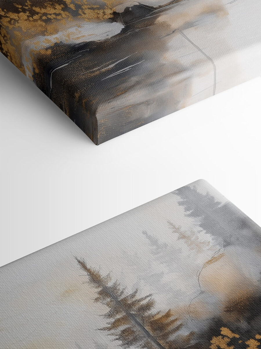 Aquarelle d'une rivière avec des arbres et du brouillard