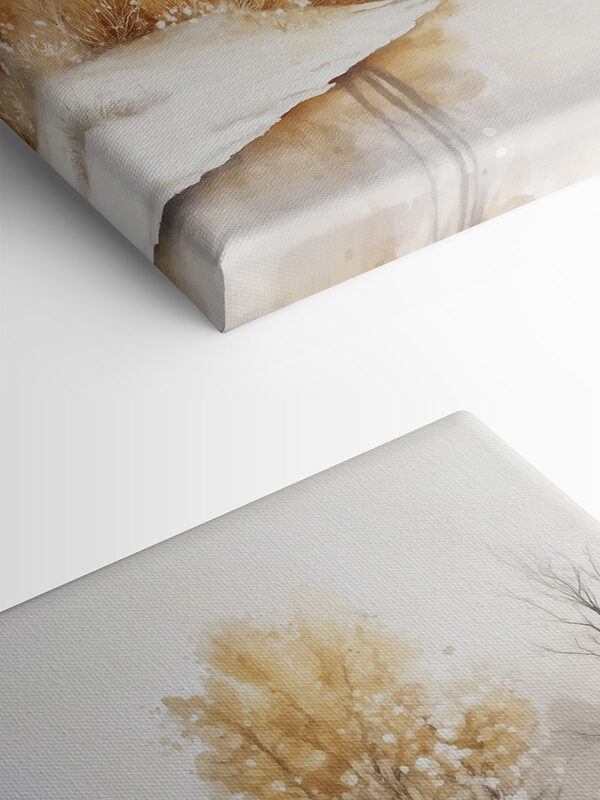 Aquarelle d'une rivière avec des arbres, de l'herbe et de la neige Aquarelle d'une rivière avec des arbres, de l'herbe et de la neige