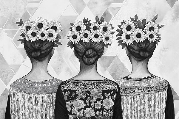 Groupe de femmes avec des fleurs dans les cheveux Groupe de femmes avec des fleurs dans les cheveux