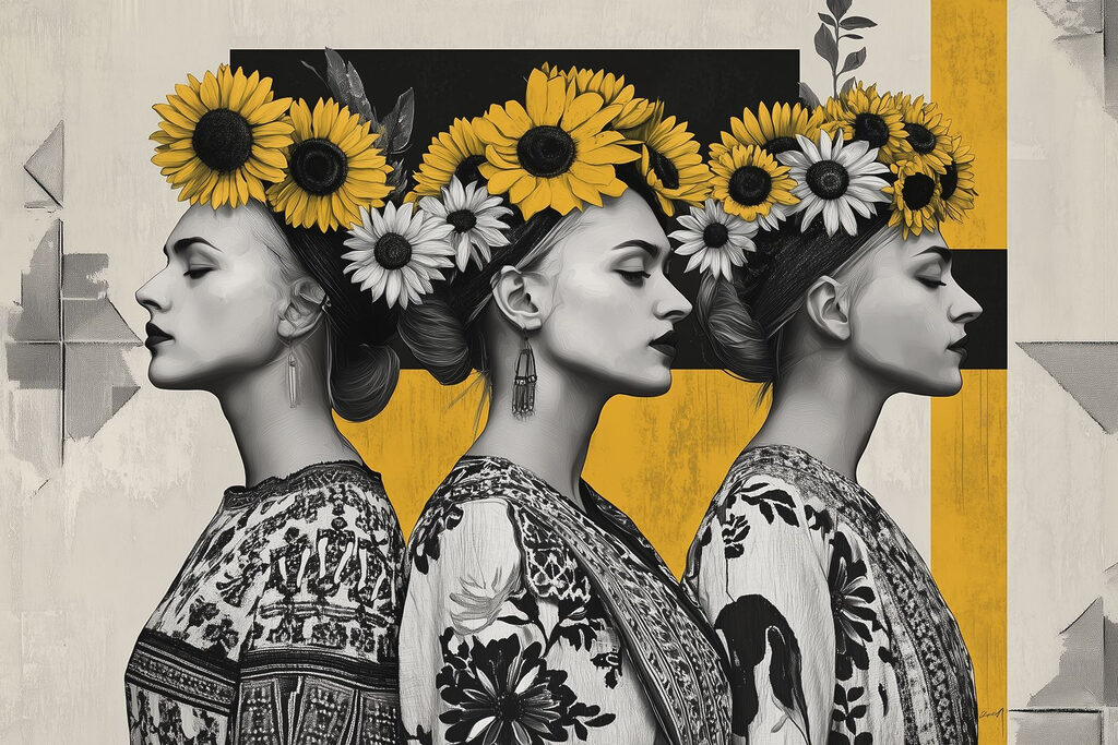 Group of women with sunflowers in their hair