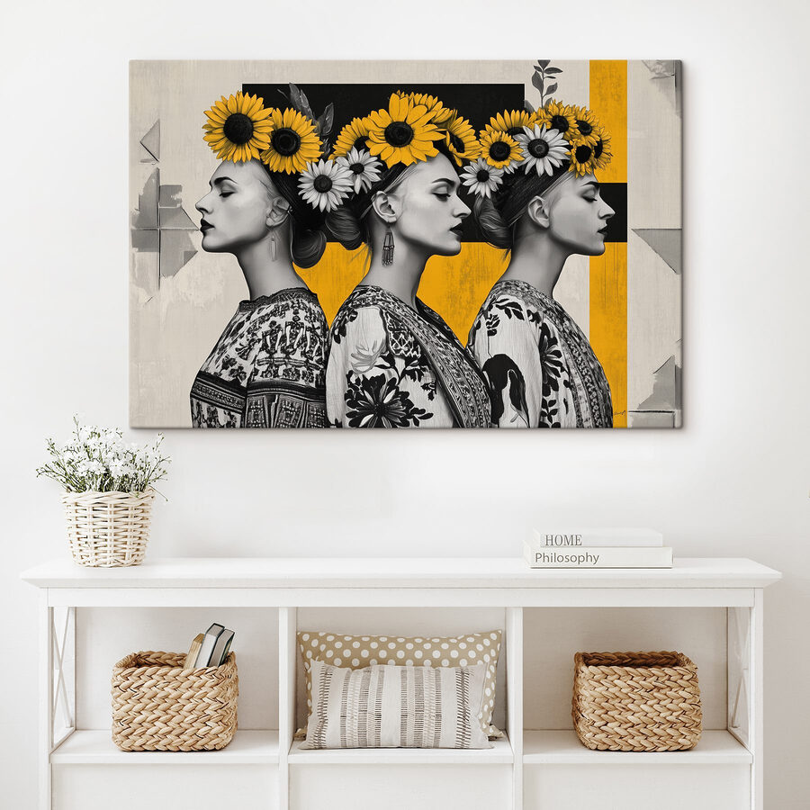 Groupe de femmes avec des tournesols dans les cheveux