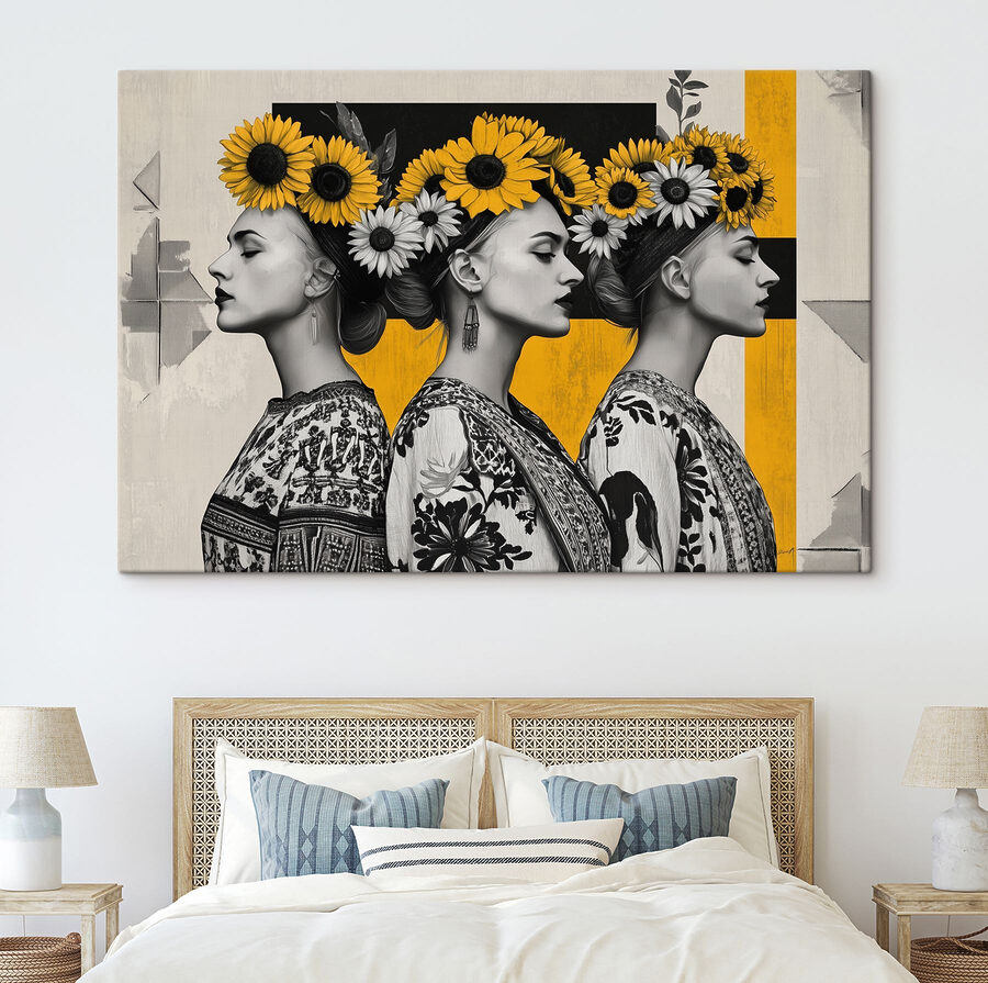 Groupe de femmes avec des tournesols dans les cheveux