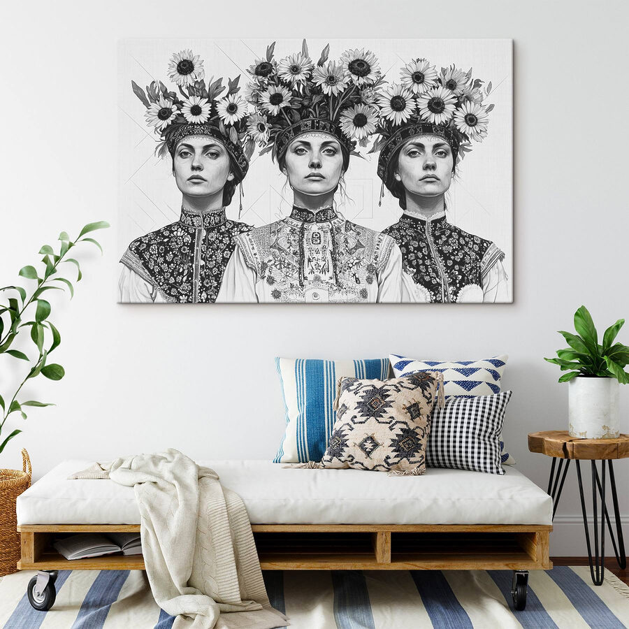 Groupe de femmes avec des fleurs sur la tête Groupe de femmes avec des fleurs sur la tête