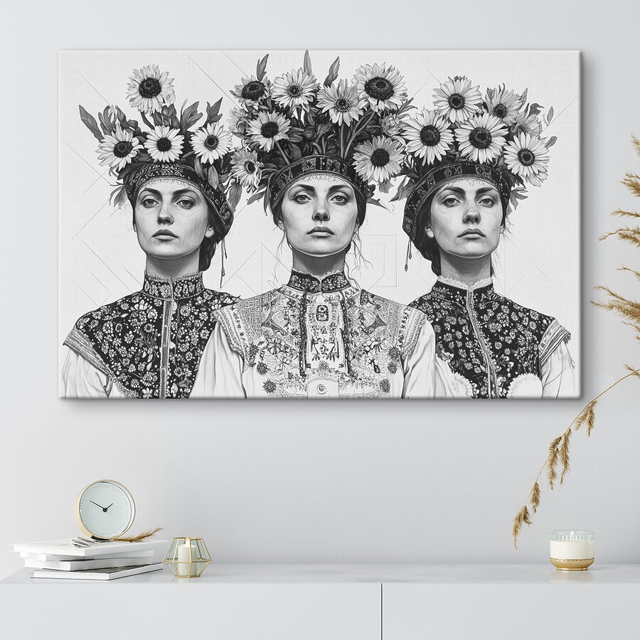 Groupe de femmes avec des fleurs sur la tête Groupe de femmes avec des fleurs sur la tête