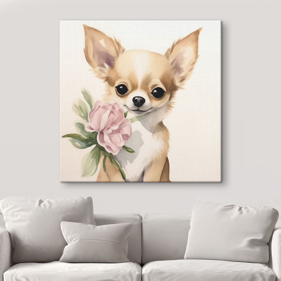 Peinture d'un chien tenant une fleur Peinture d'un chien tenant une fleur