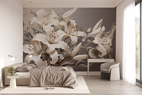 Fleurs blanches avec des tourbillons bruns et blancs Fleurs blanches avec des tourbillons bruns et blancs
