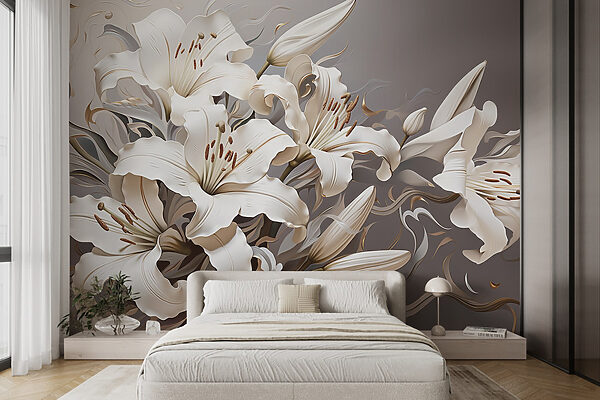Fleurs blanches avec des tourbillons bruns et blancs Fleurs blanches avec des tourbillons bruns et blancs