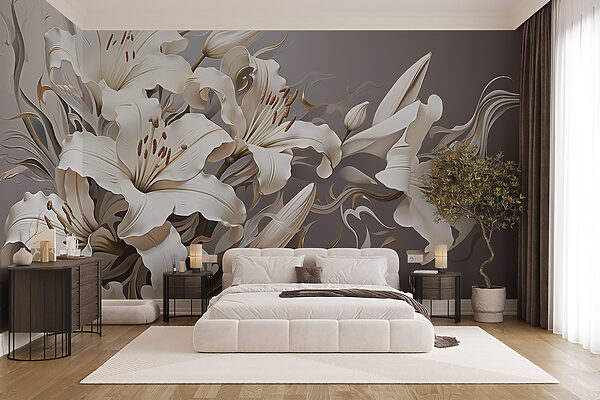 Fleurs blanches avec des tourbillons bruns et blancs Fleurs blanches avec des tourbillons bruns et blancs