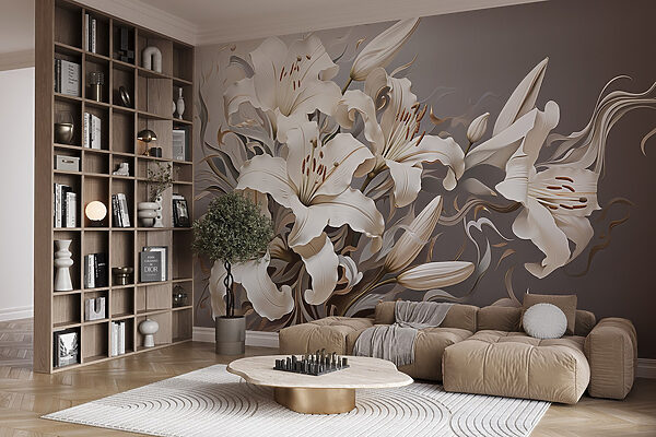 Fleurs blanches avec des tourbillons bruns et blancs Fleurs blanches avec des tourbillons bruns et blancs