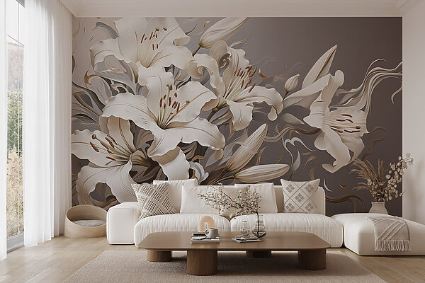 Fleurs blanches avec des tourbillons bruns et blancs Fleurs blanches avec des tourbillons bruns et blancs