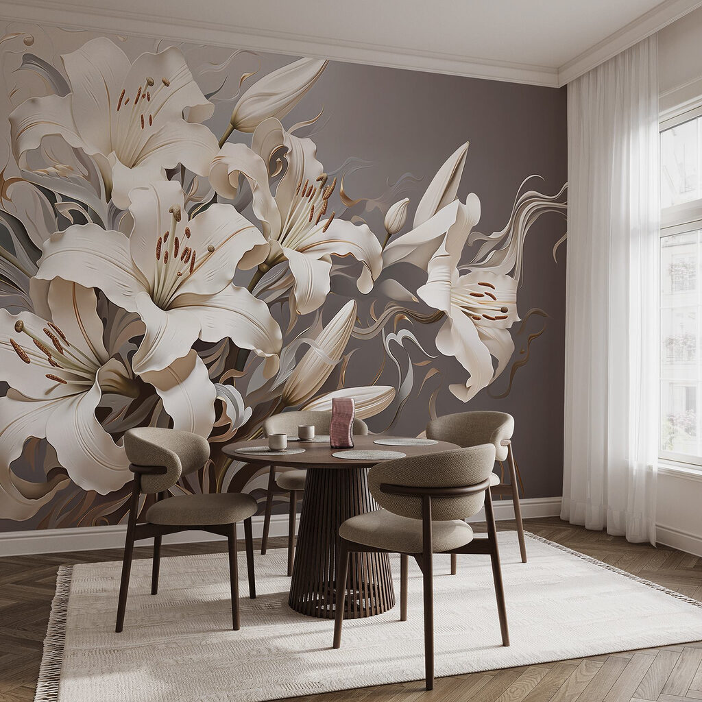 White flowers with brown and white swirls