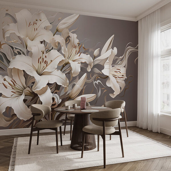 Fleurs blanches avec des tourbillons bruns et blancs Fleurs blanches avec des tourbillons bruns et blancs