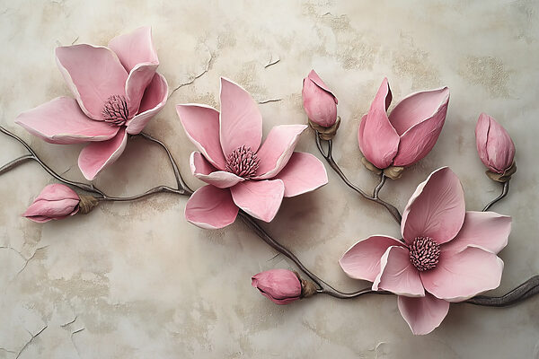 Groupe de fleurs roses sur une surface blanche Groupe de fleurs roses sur une surface blanche