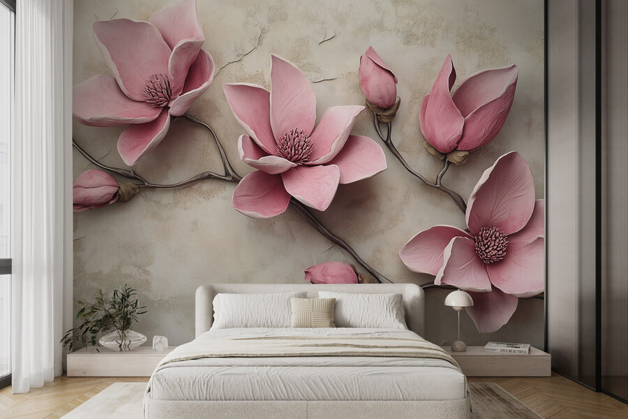Groupe de fleurs roses sur une surface blanche