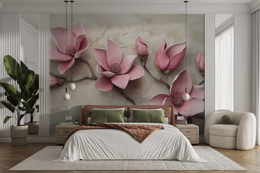 Groupe de fleurs roses sur une surface blanche