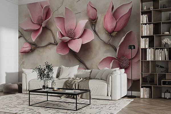 Groupe de fleurs roses sur une surface blanche Groupe de fleurs roses sur une surface blanche