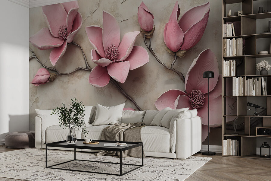 Groupe de fleurs roses sur une surface blanche