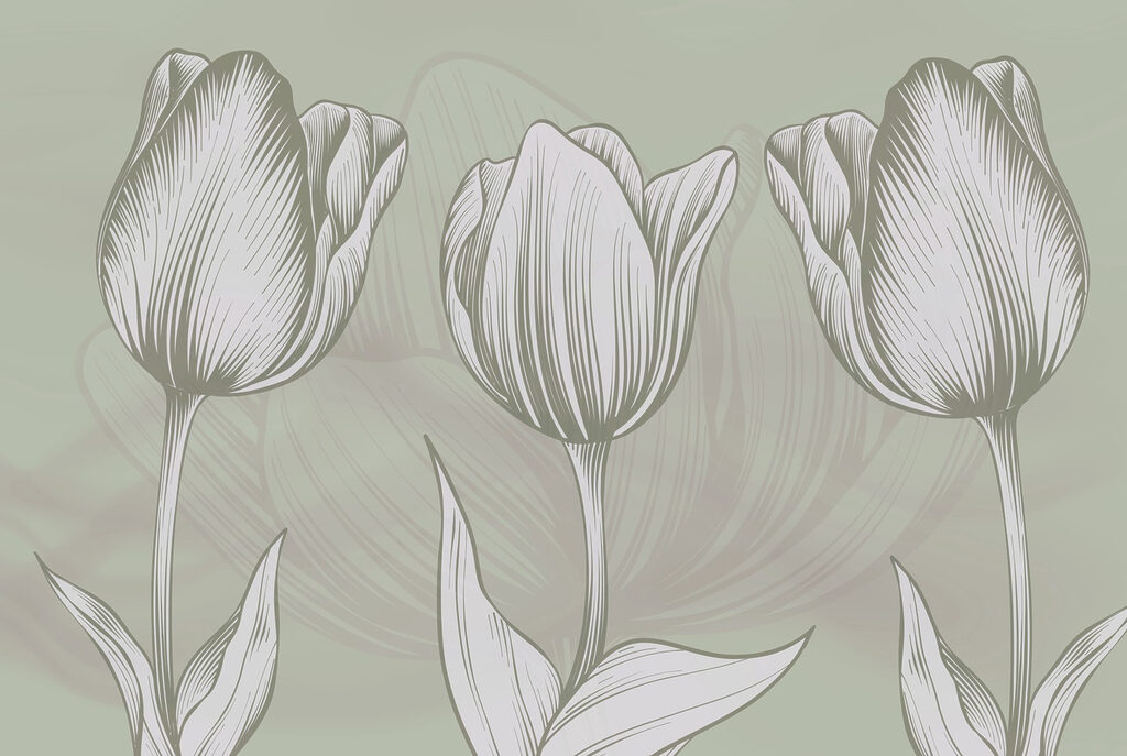 Ligne de fleurs sur fond vert Ligne de fleurs sur fond vert