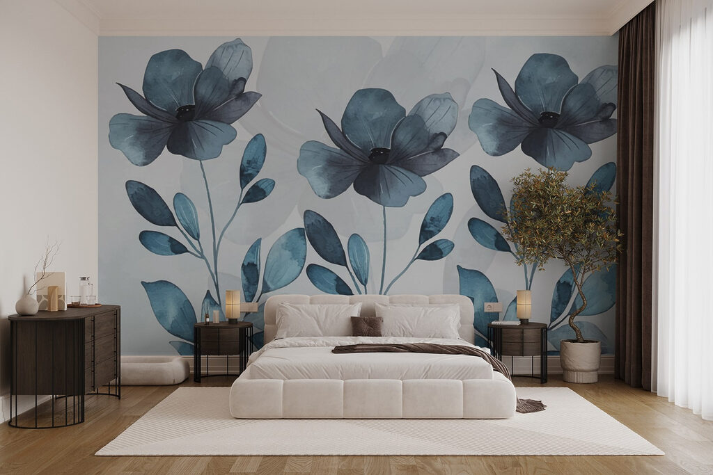 Blue flowers and leaves