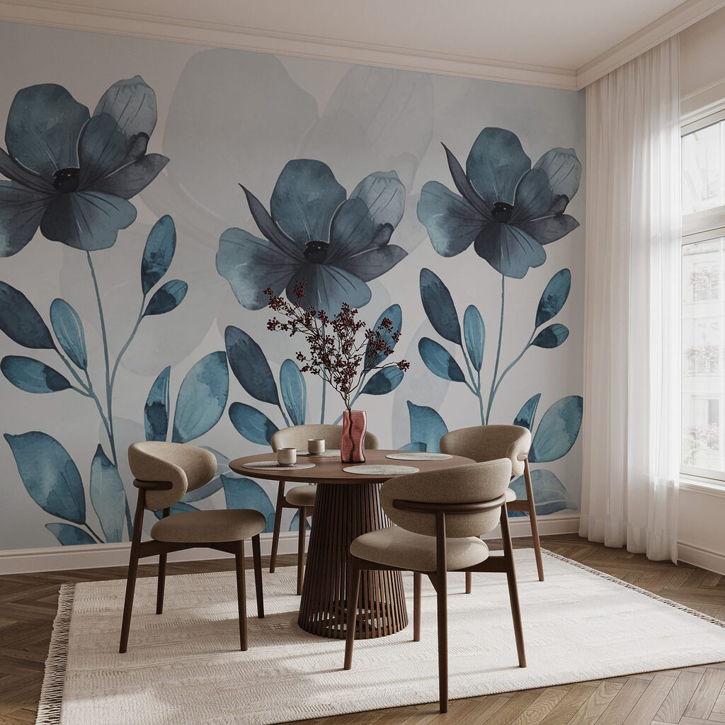 Blue flowers and leaves
