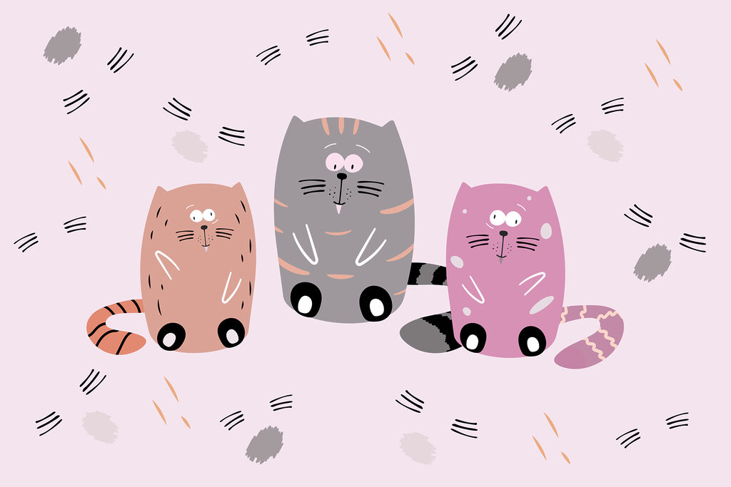 Groupe de chats assis sur une surface rose Groupe de chats assis sur une surface rose