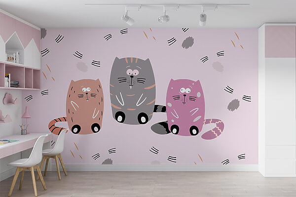 Groupe de chats assis sur une surface rose Groupe de chats assis sur une surface rose