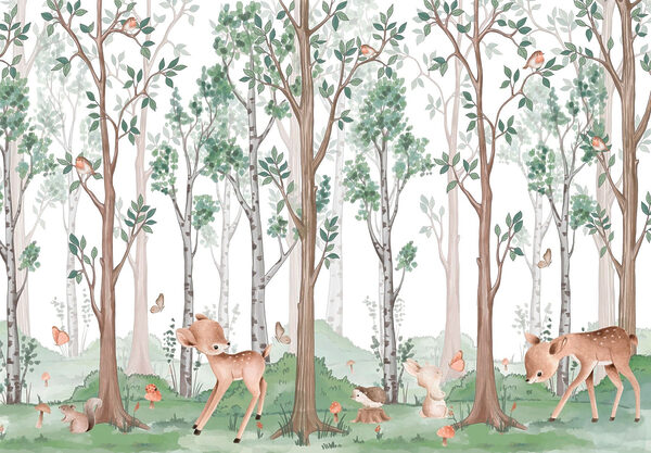 Fond d'écran avec une forêt d'arbres et d'animaux Fond d'écran avec une forêt d'arbres et d'animaux