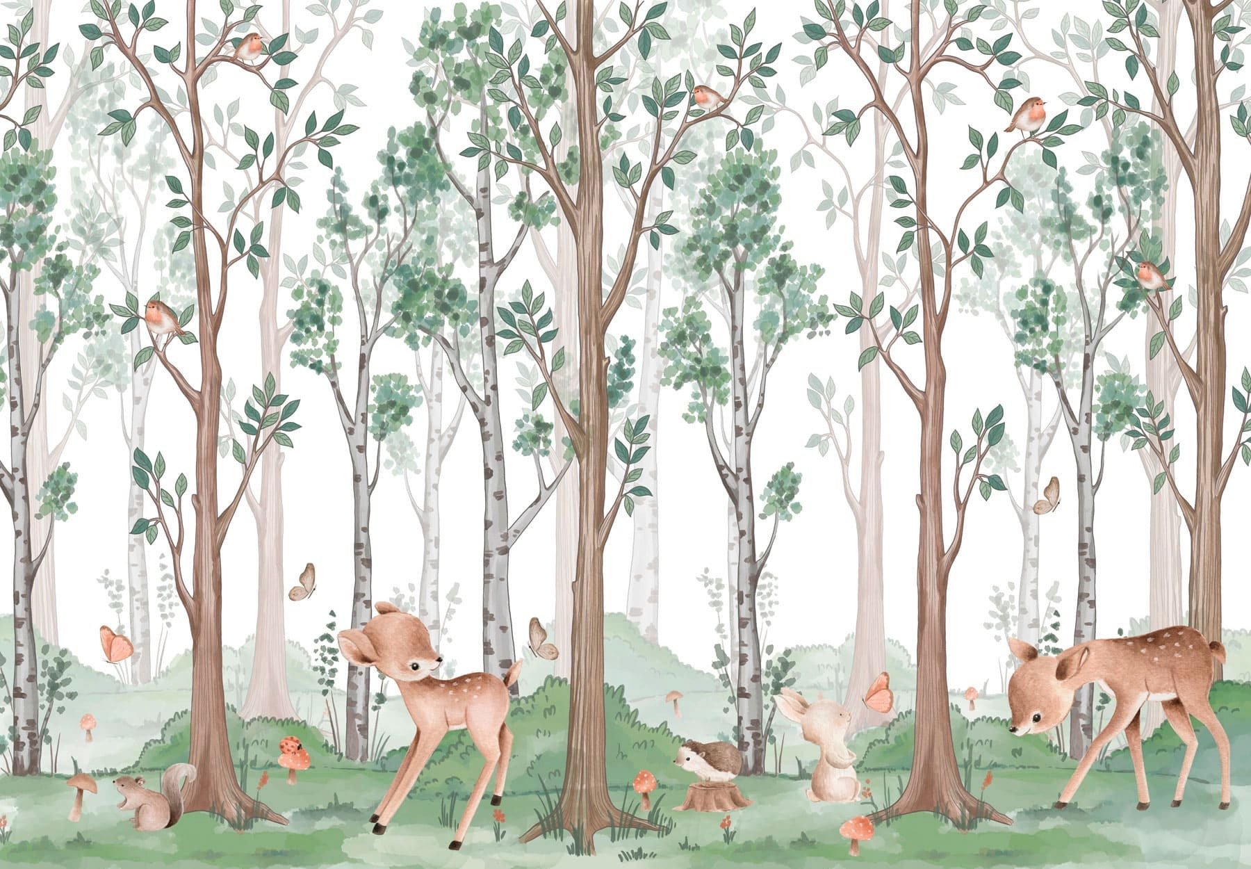 Fond d'écran avec une forêt d'arbres et d'animaux w02771p - Fond d'écran avec une forêt d'arbres et d'animaux