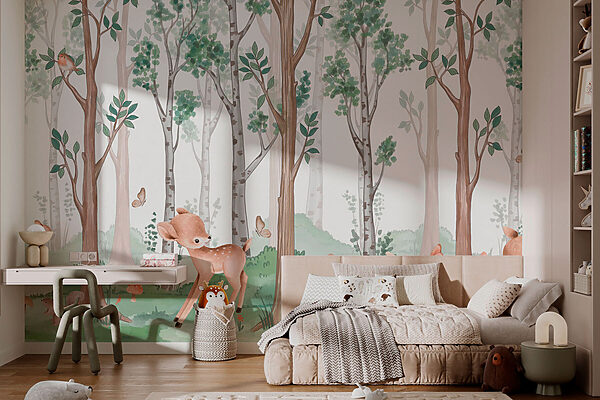 Fond d'écran avec une forêt d'arbres et d'animaux Fond d'écran avec une forêt d'arbres et d'animaux