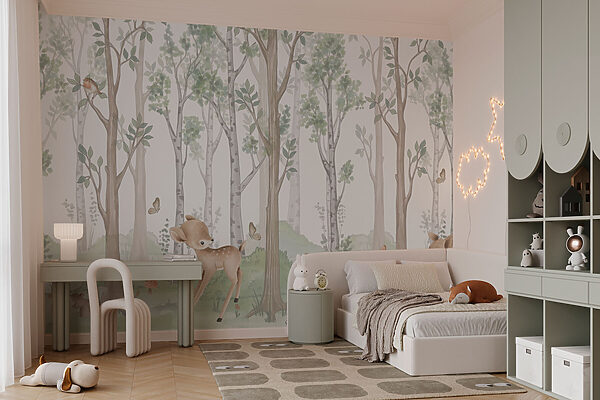 Fond d'écran avec une forêt d'arbres et d'animaux Papier peint Fond d'écran avec une forêt d'arbres et d'animaux
