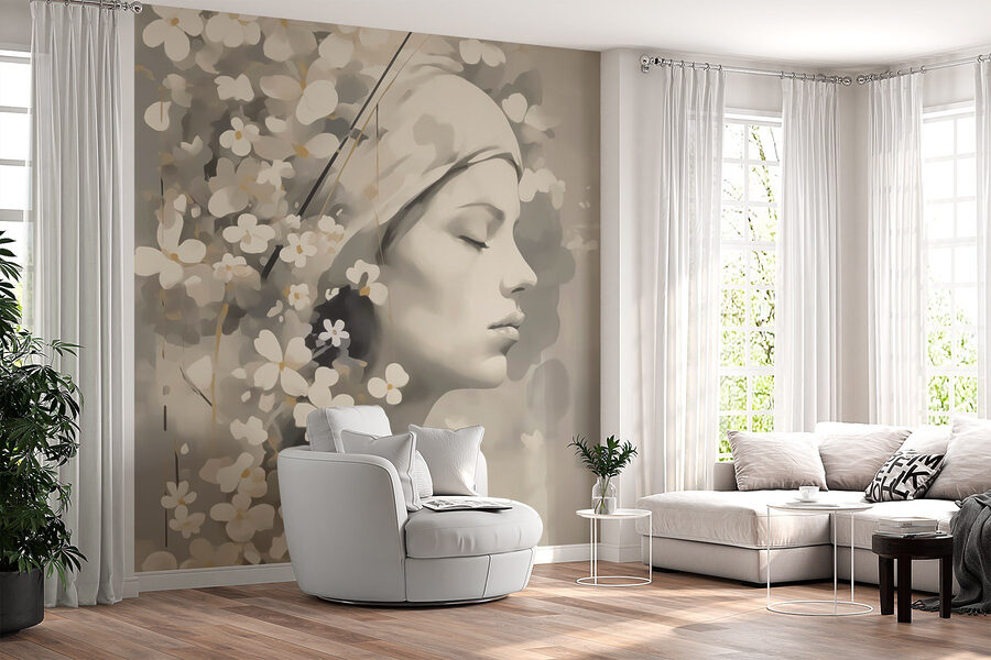 Une douce beauté dans une étreinte florale